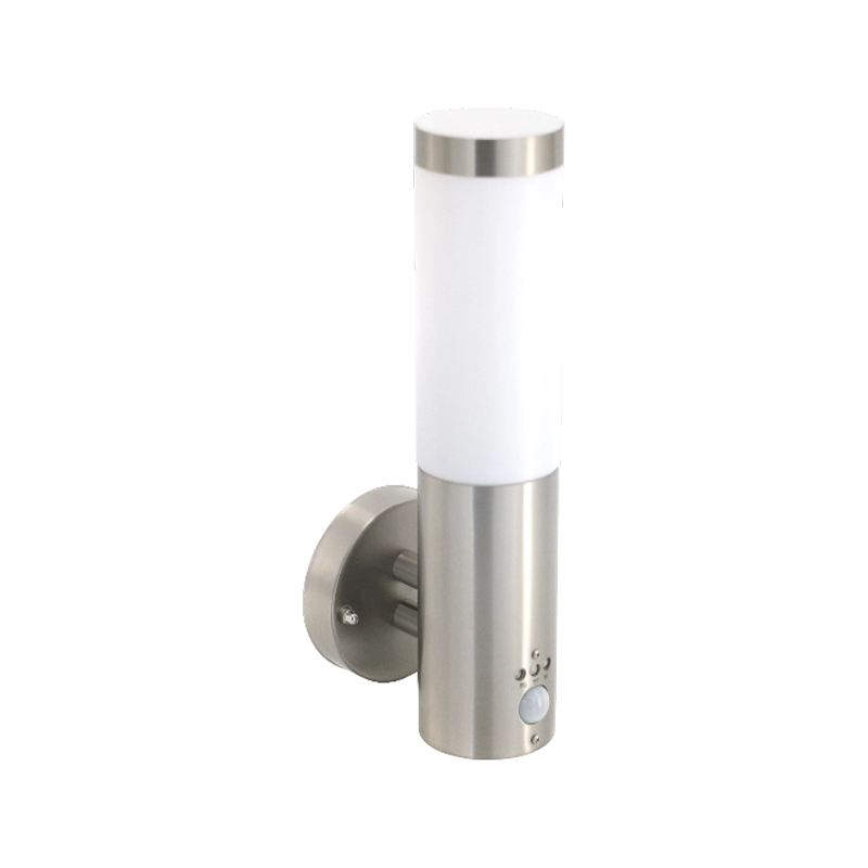Lámpara de pared para jardín con cilindro de ópalo de acero inoxidable y sensor PIR